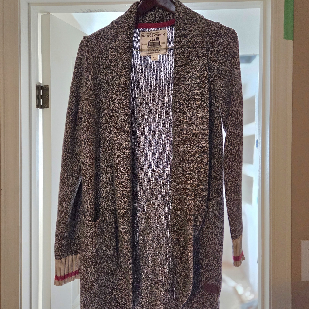 Roots Gray and Red Hooded Cardigan